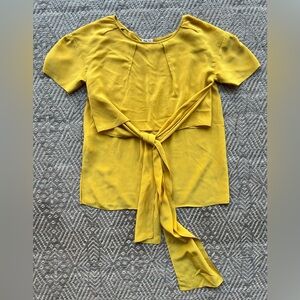 Miu Miu Mustard‎ Yellow Silk Short Sleeve Blouse Womens Size 38 Designer